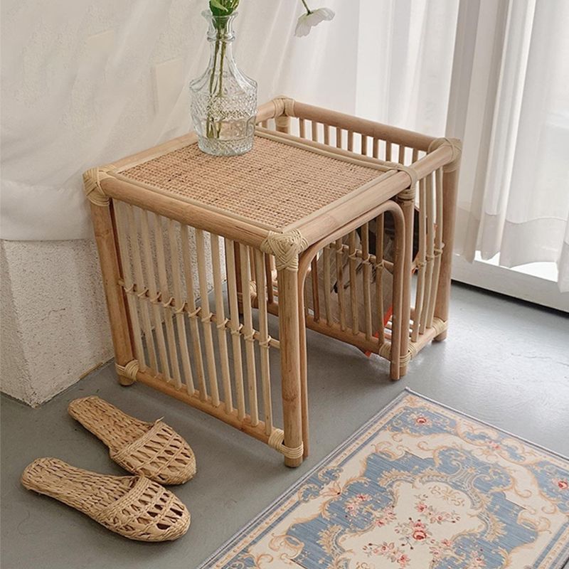 15.74" Tall Rattan End Table Rectangular Natural Accent Side Table