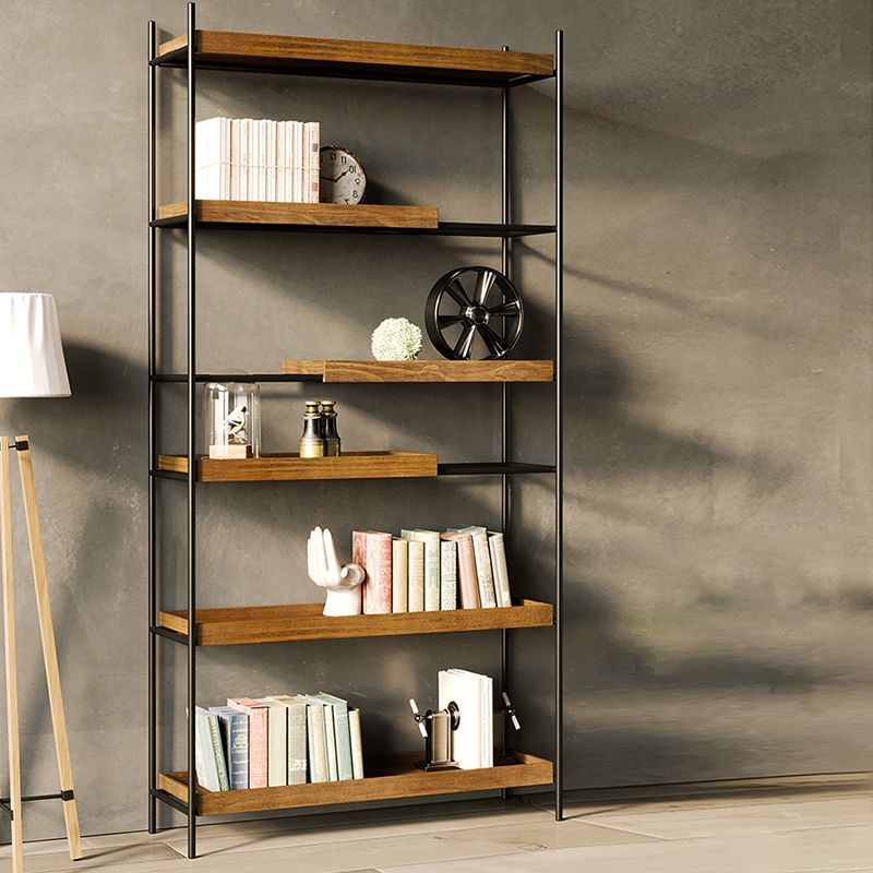 Contemporary Wooden Bookshelf Open Back Etagere Bookcase with Shelves