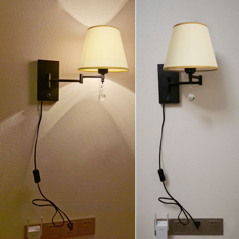 Sitting Room One Head Wall Sconce Cloth Lampshade Adjustable Wall Mounted Light Fixture
