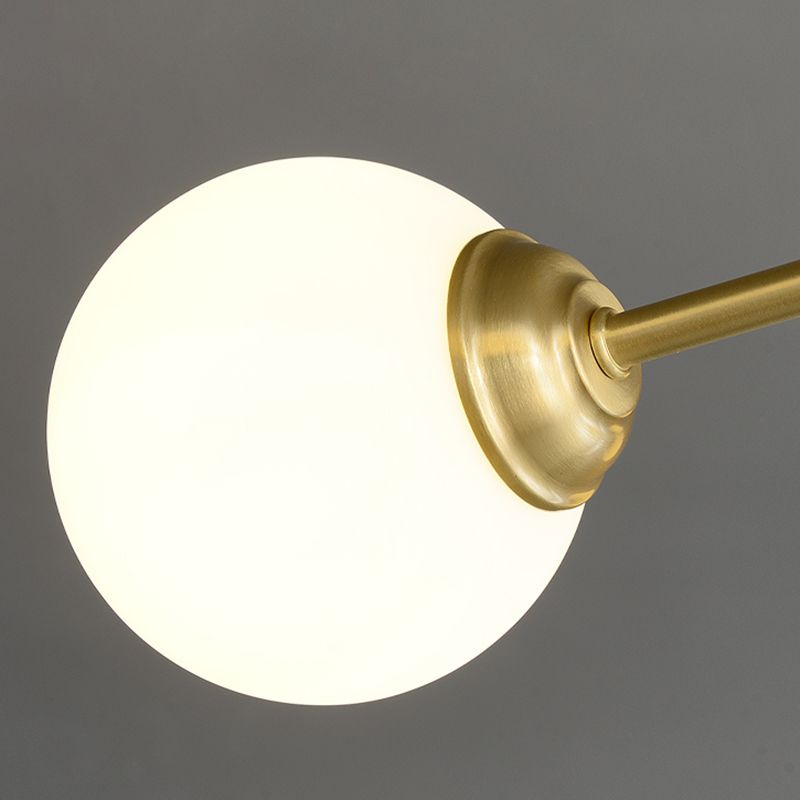 34" W Opaline Glass Ball Semi Flush Mount Lighting Postmodern Brass Remote Control Ceiling Fan Light with 3 Blades