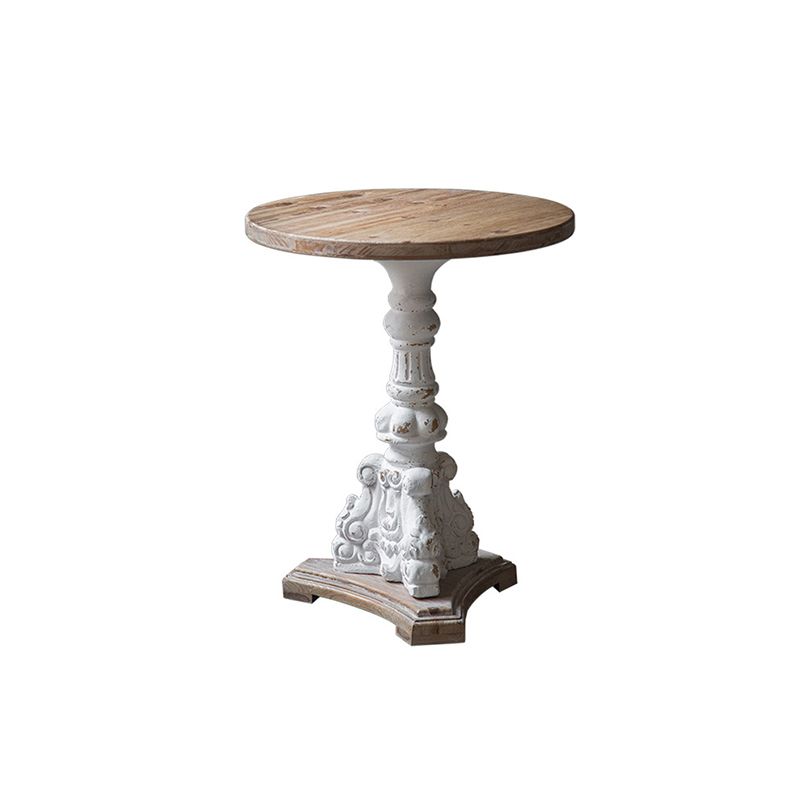 Pedestal Side Table Wood Round Side End Table- Distressed Surface Treatment