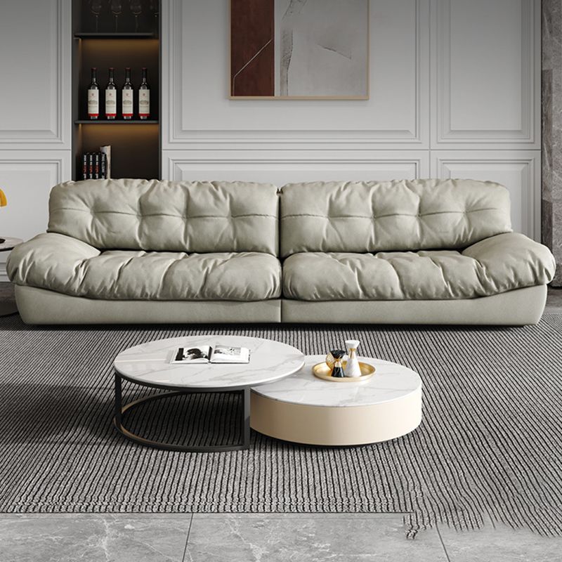 Modern Style Sofa with Pillow Back Sponge Cushion Frosted Velvet & Imitation Leather