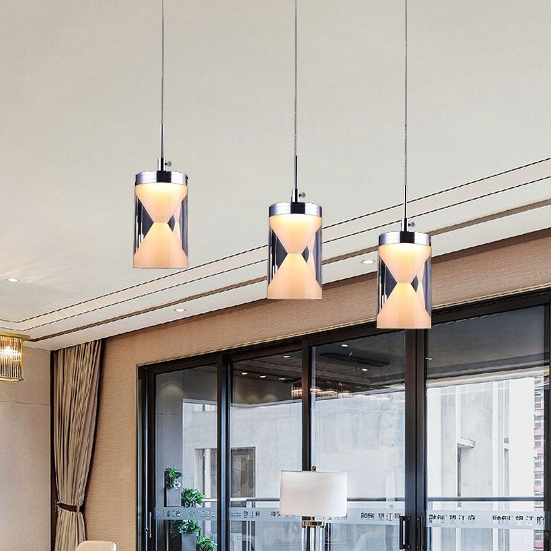 Acrylic Hourglass LED Hanging Light Modernism 3 Bulbs Chrome Cluster Pendant Lamp in Warm/White Light