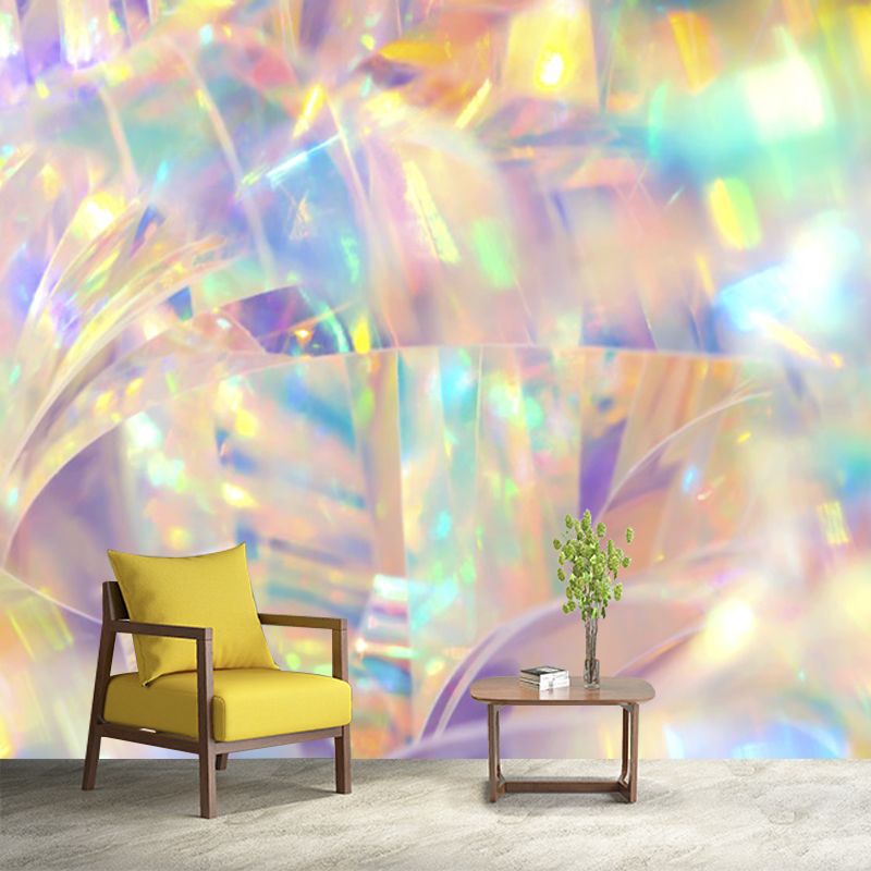 Bright Holographic Pattern Mural Decal for Living Room, Yellow, Custom Size Available
