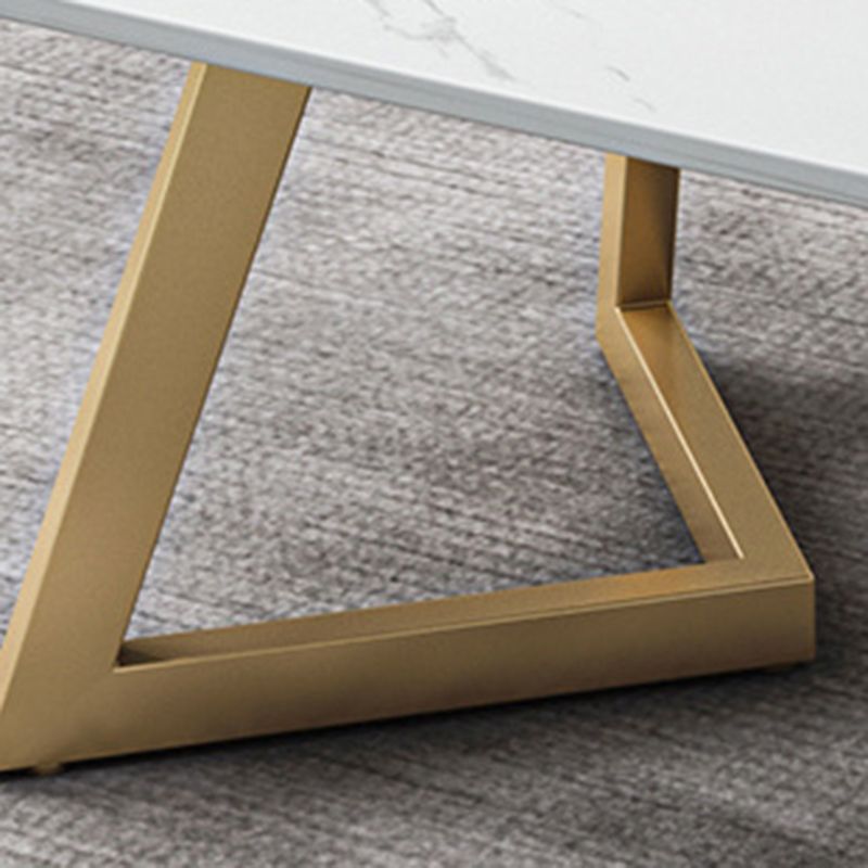 Geometric Stone Top Coffee Table in White of 17.7"/19.7" High