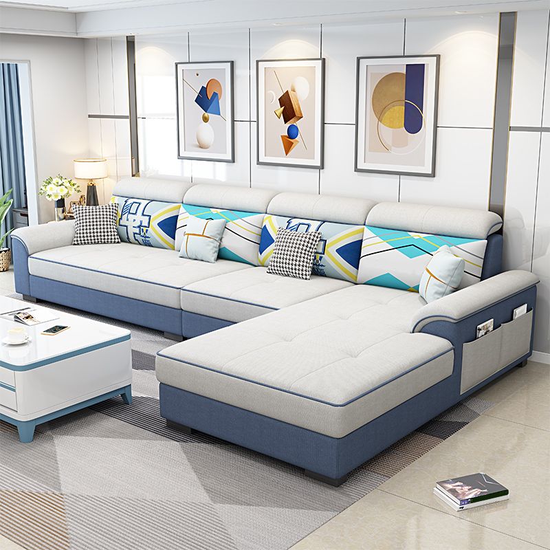 Contemporary 4-seater Sofa Sewn Pillow Back Sectional with Storage