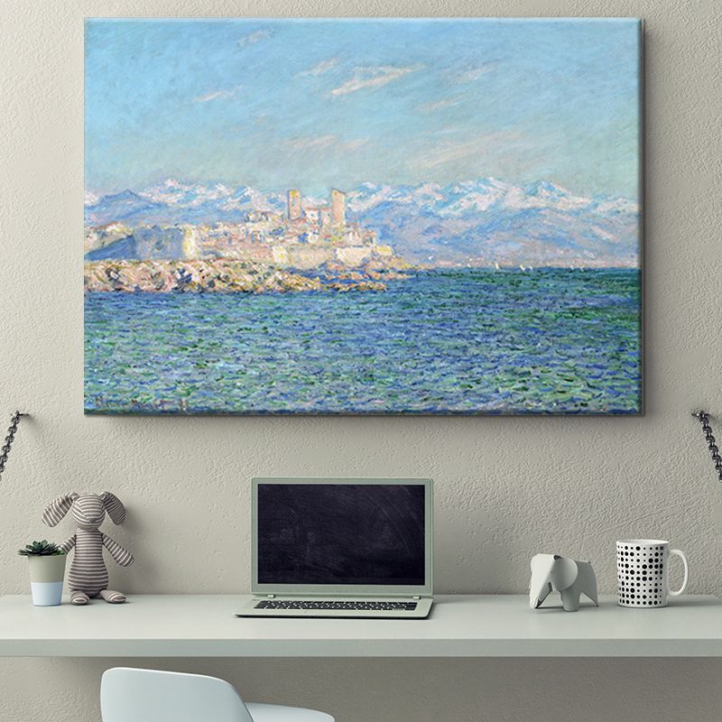 Mediterranean Seashore Castle Wall Art Blue Texture Wrapped Canvas for Dining Room