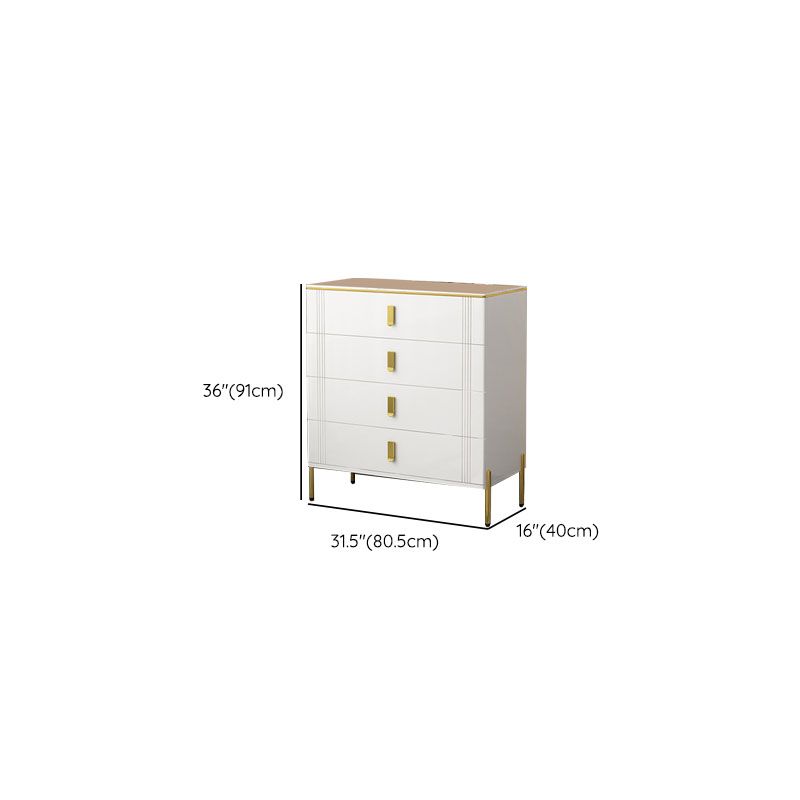 Glam Stone Chest Bedroom White Storage Chest with Metal Legs