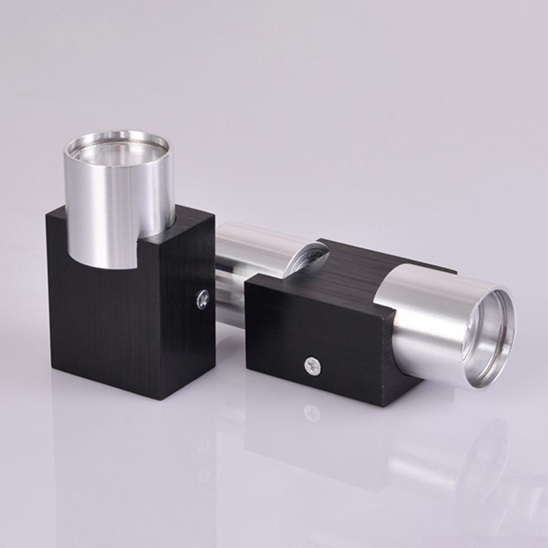 Cylindrical Up Down Wall Sconce Modern Aluminum Clubhouse Hallway Wall Light in Black-Silver