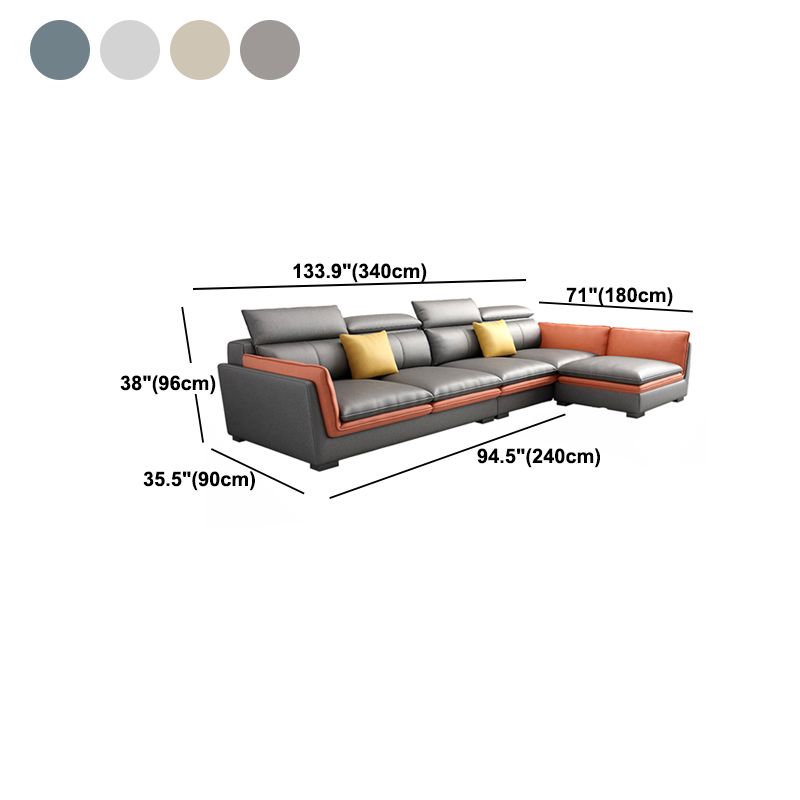 Faux Leather Sectional with Flared Arm for Four People 133.86" Wide
