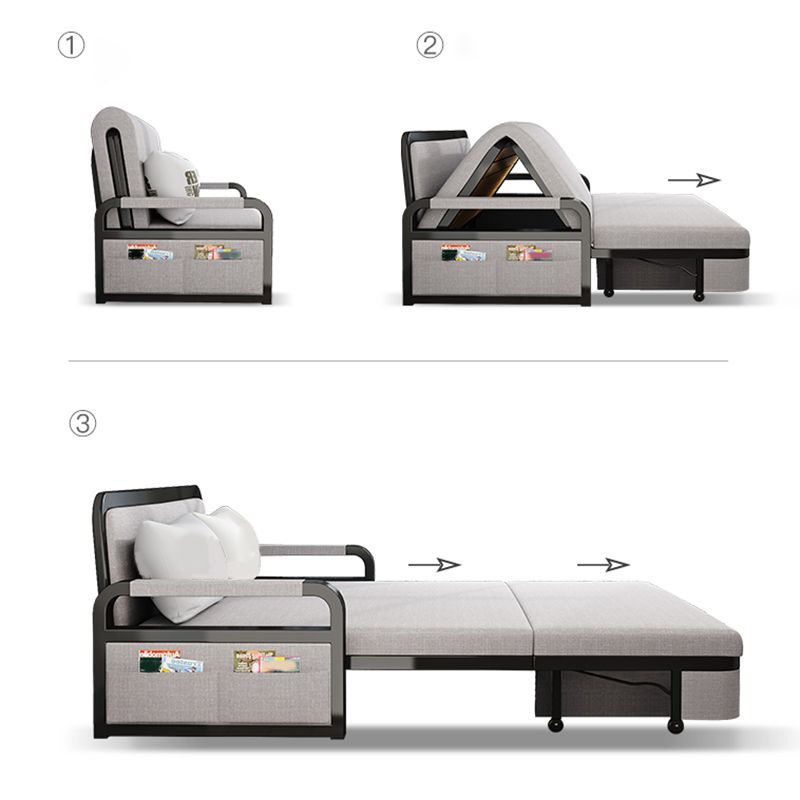 Contemporary Foldable Futon Sleeper Light Gray Futon and Mattress with Storage