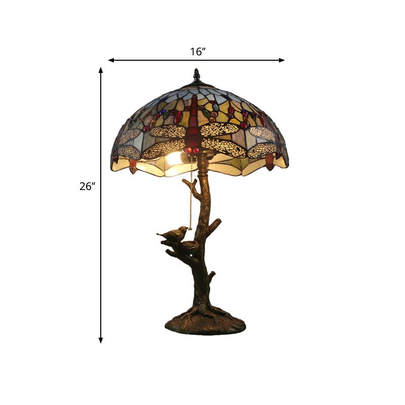 Antique Brass Single Light Nightstand Mediterranean Stained Glass Rose/Dragonfly/Victorian Night Table Light for Bedside
