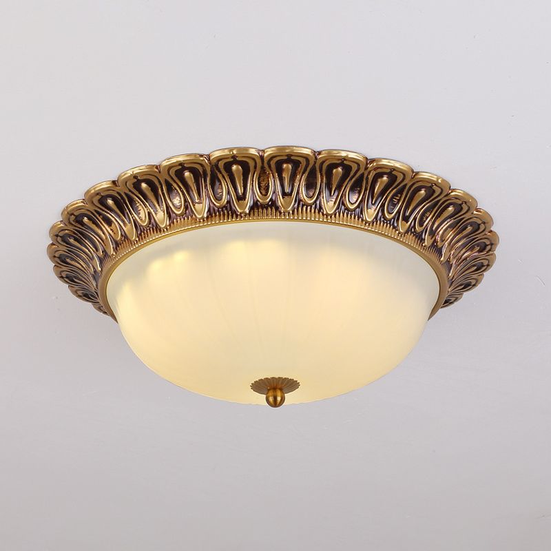 3-Light Frosted Glass Flush Ceiling Light Colonial Style Dome Bedroom Flushmount Lighting