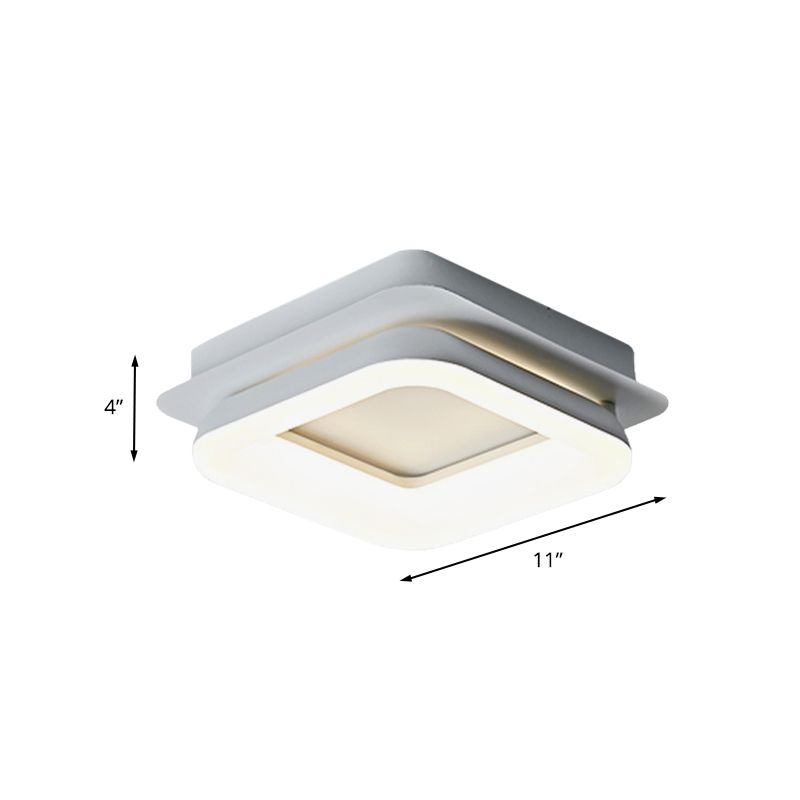 White Round/Square Flush Pendant Light Minimalist Metal LED Ceiling Mounted Fixture for Bedroom in Warm/Natural Light