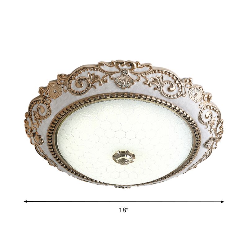 White LED Lighting Fixture Vintage Cream Glass Dome Design Flush Mount Lamp, 16"/18"/21.5" Wide