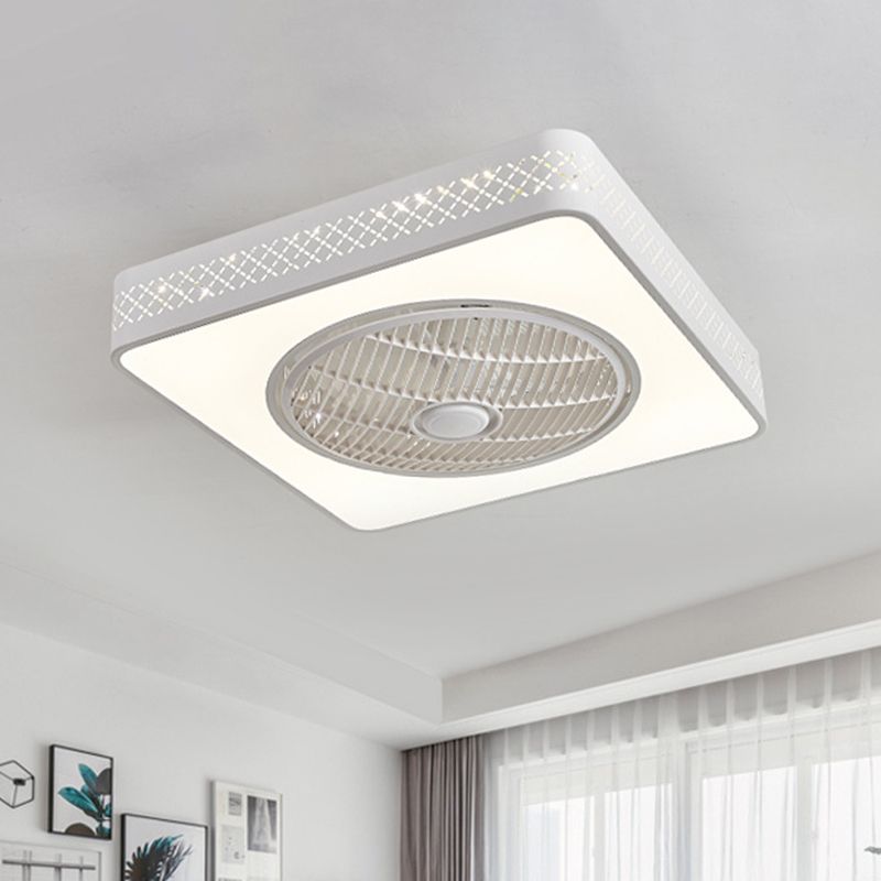 21,5 "W Acryl weiße Semi Flush Mount Lighting Square LED zeitgenössische Deckenventilator Licht, 4 Klingen
