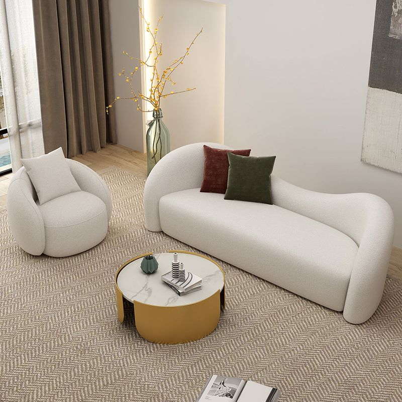 Modern Style Curved Sofa with Pillows Sloped Armed Sofa in White