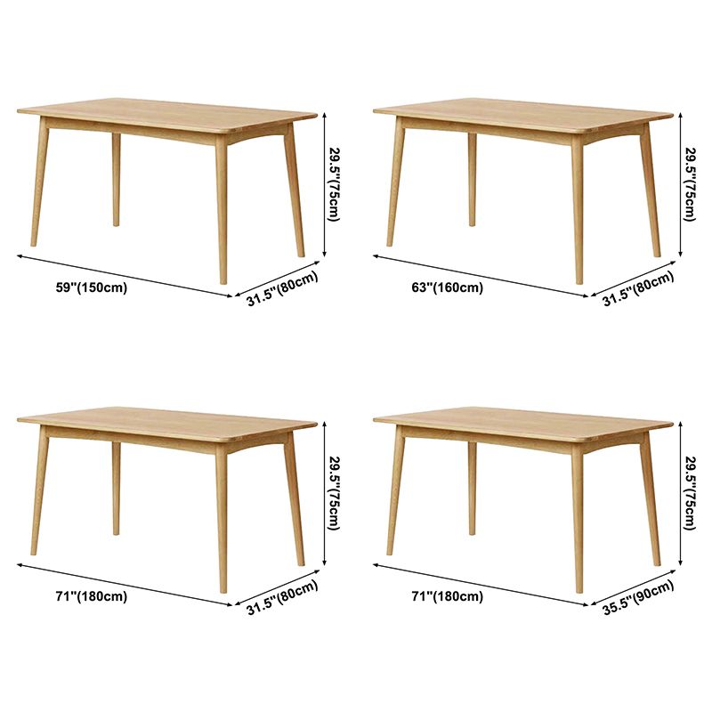 Eenvoudige bruine standaard eettafel vaste houten rechthoek eettafel met 4 potenbasis