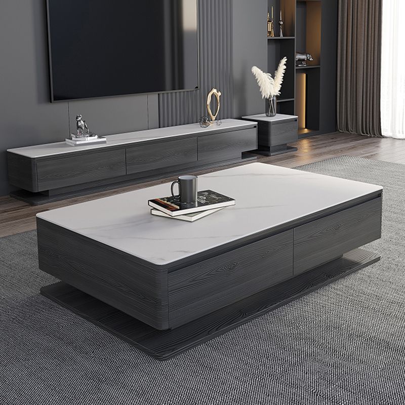 15"H Contemporary Cocktail Table Stone Rectangle Coffee Table