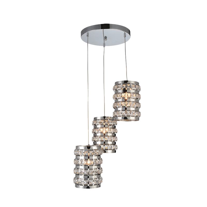 Cilindro cilindro a ciondolo multi-luce a ciondolo contemporaneo a 3 luci finitura a sospensione del soffitto cromata