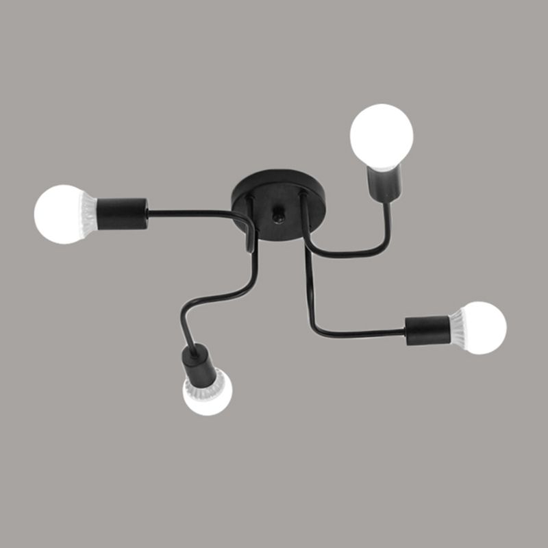 Iluminación de Techo Industrial de Metal Semi Plafón Lineal Radial en Negro para Comedor