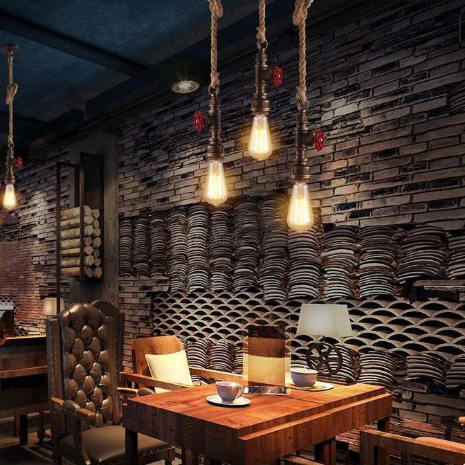 Metal Pendant Ceiling Light Water Pipe Antiqued Down Lighting Pendant for Restaurant