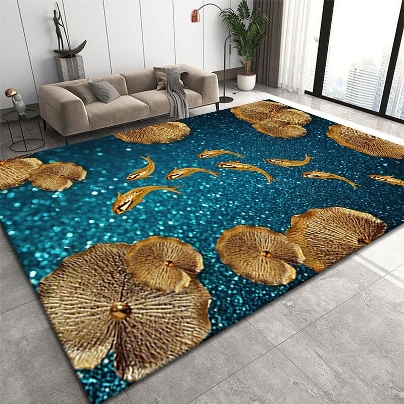 Dark Orange Deer Area Carpet Polyester Nordic Carpet Non-Slip Backing Rug for Drawing Room
