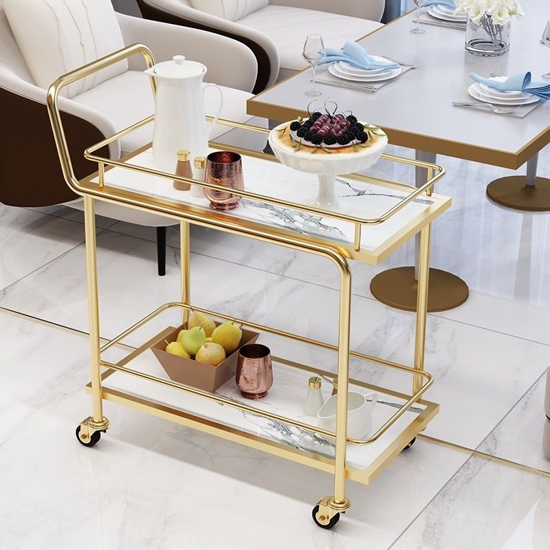 Modern Faux Marble Prep Table Rectangular Prep Table with Casters