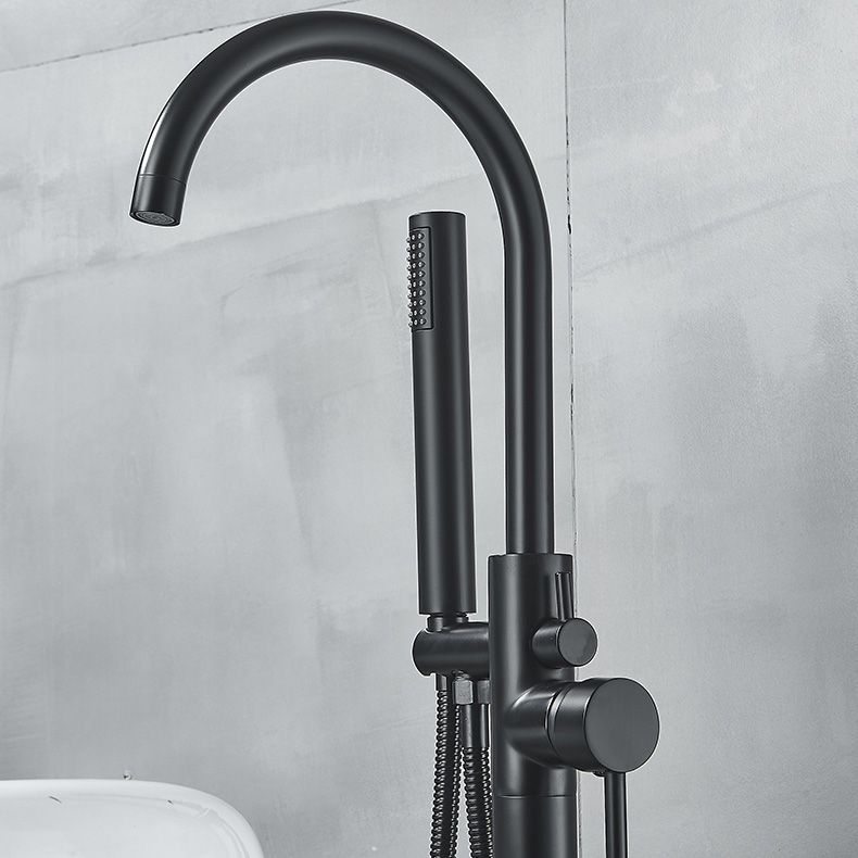 Modern High Arc Faucet Brass Floor Mounted Free Standing Tub Filler Faucet