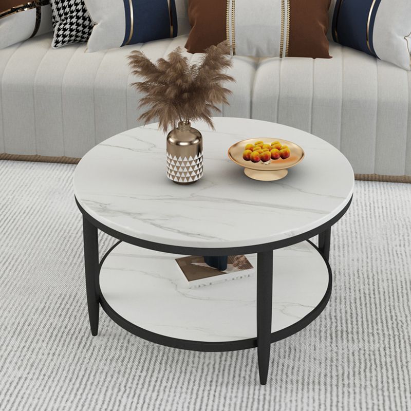 Slate Round Coffee Table Glam 4 Legs Coffee Table with Storage