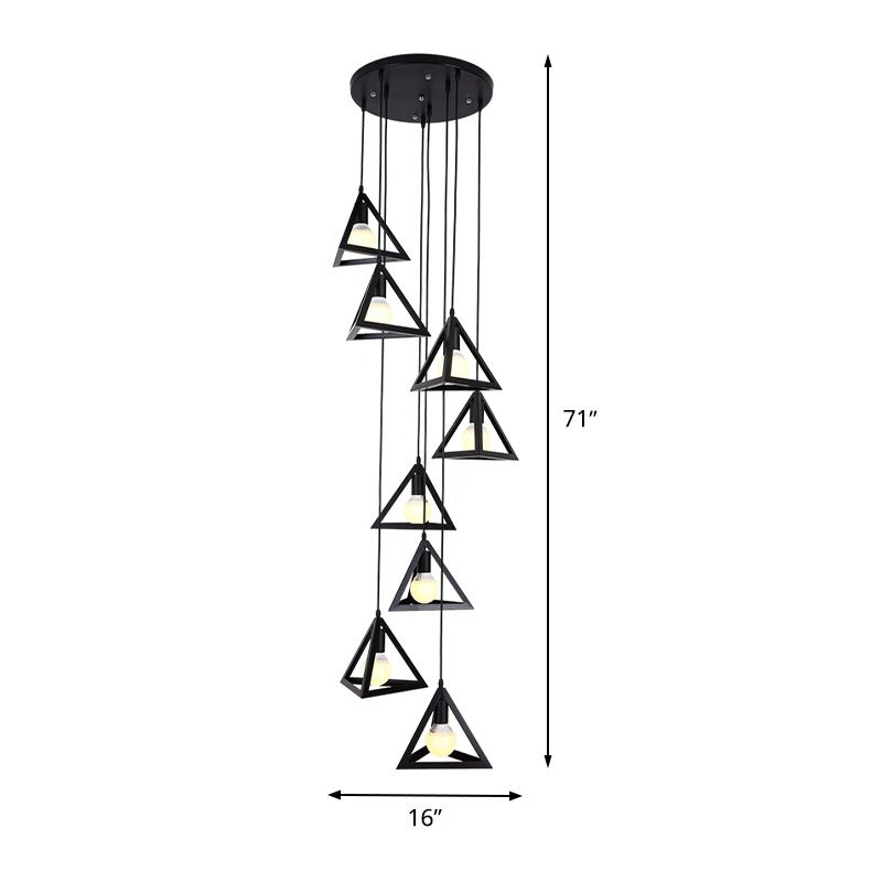 Lámpara de suspensión de marco de triángulo moderno 8 luces de metal múltiple lámpara colgante en negro
