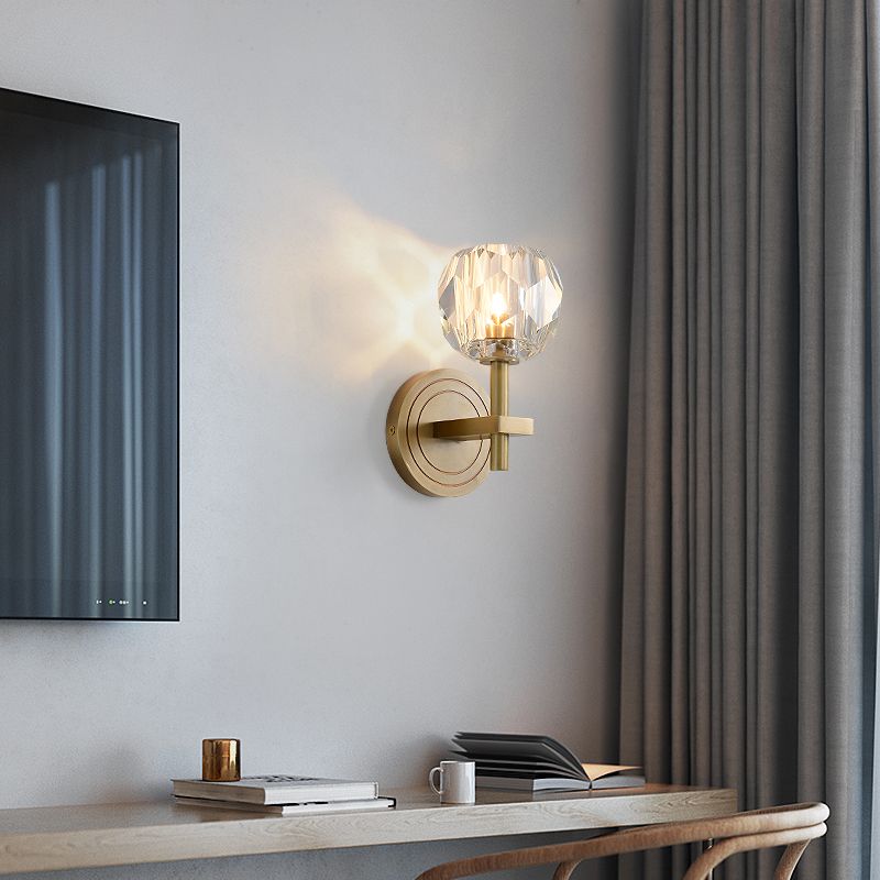 Round Shade Crystal Wall Sconce Modern Style Multi Lights Wall Mount Lighting in Brass