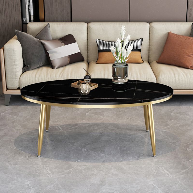 Glam Oval Coffee Table Slate Top 4 Legs Coffee Table for Living Room