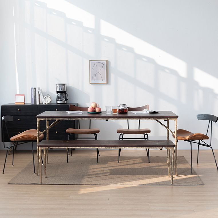 Traditional Luxury Dining Table Rectangle Solid Wood Dining Table with Metal Base