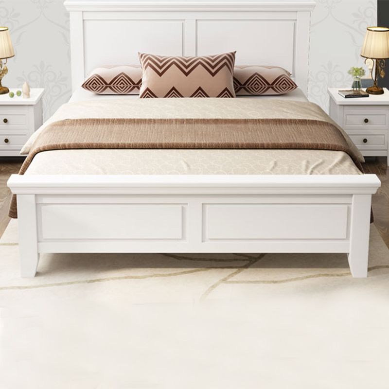 Contemporary White Wooden Standard Bed with Rectangular Headboard