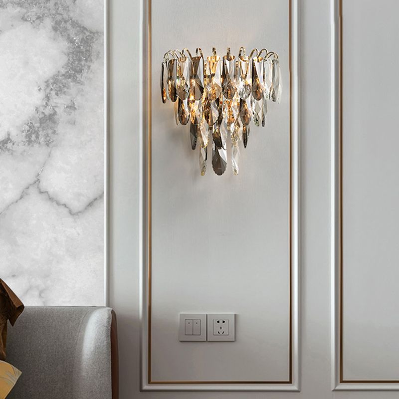 Modern Crystal Wall Light Geometric 12" High Wall Sconce in Grey for Living Room