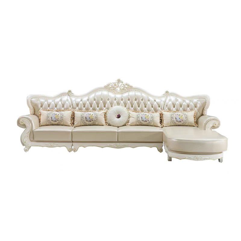 Rustic Tufted Nailhead Sectional Flared Arm Genuine Leather Sectional