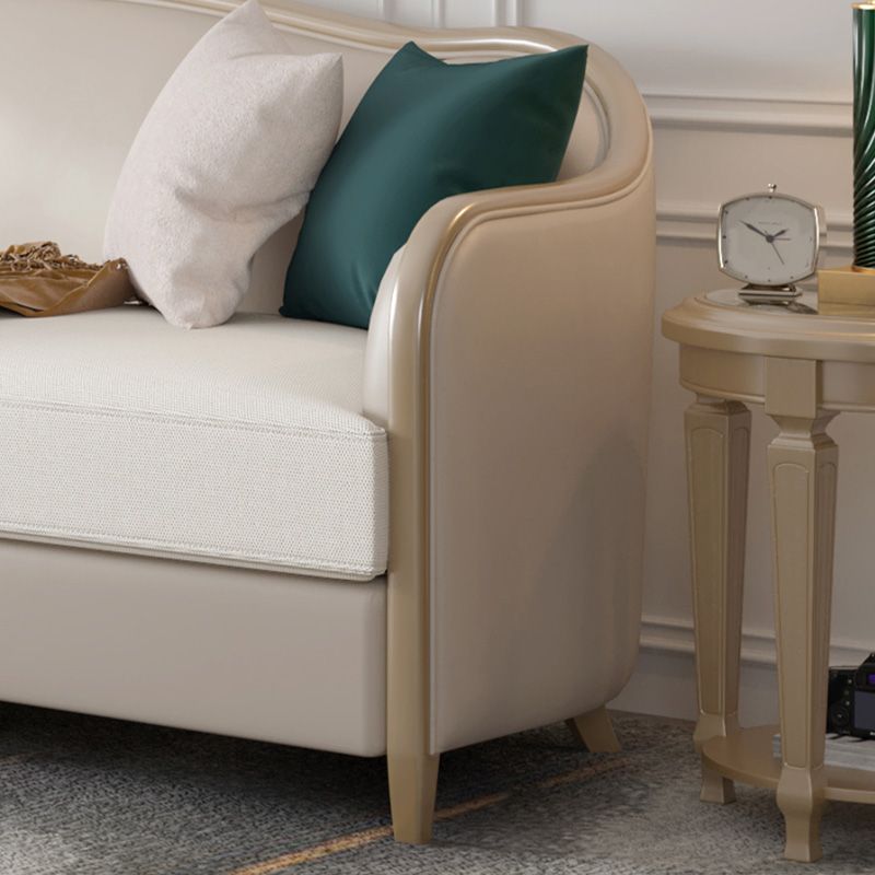 French Country Faux Leather Sofa with Ottoman Included in Wood
