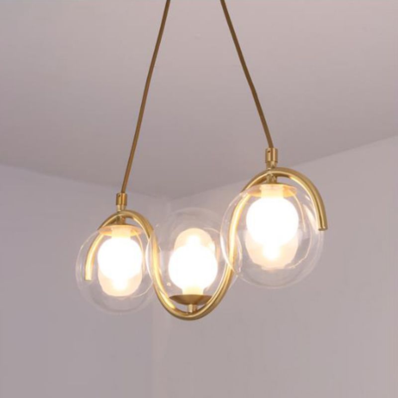 3/5/7 Lichter Wohnzimmer Kronleuchter mit Ball Clear Glass Shade Post Modernist Gold LED Hanging Deckenleuchte