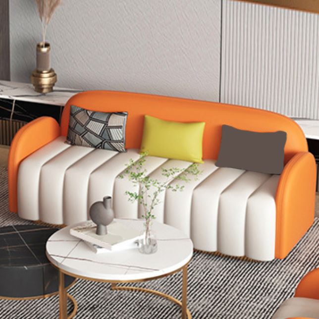 Contemporary Orange Sofa with Tight Back and Square Arm for Apartment