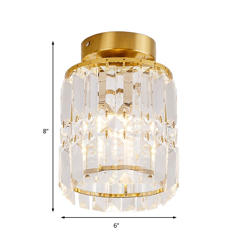 Corridor Cylinder Shade Semi-Flush Mount Light Crystal Modern Style Ceiling Light Fixture in Clear