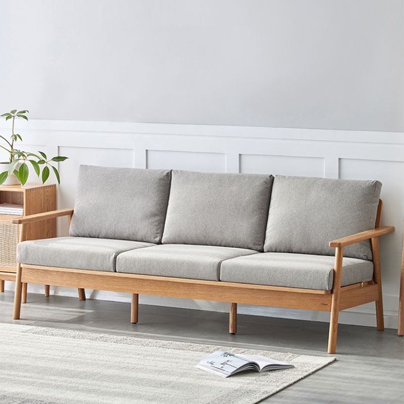 Scandinavian Solid Wood Linen Sofa with Pillow Back for Living Room