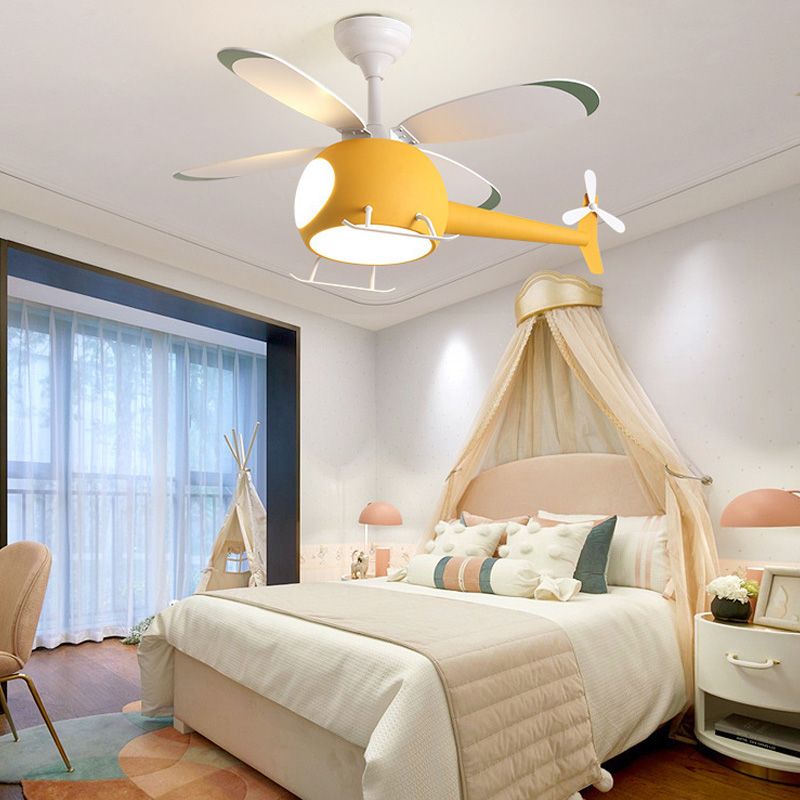 Children's Room Fan Light Fixture Airplane LED Semi-Flush Mount Ceiling Light