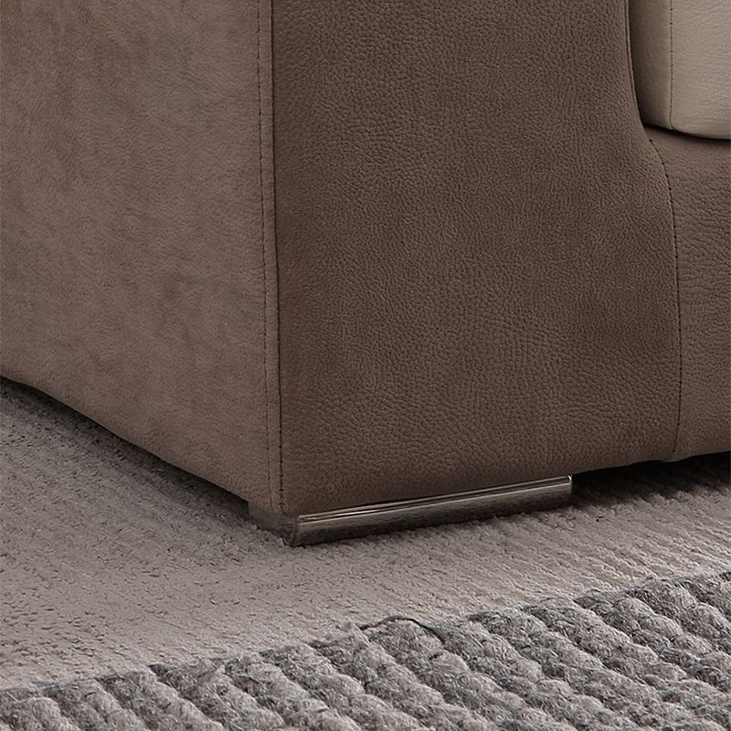 Modern Faux Leather Sofa Beige Pillow Top Arm Sectional with Stainless Steel Legs