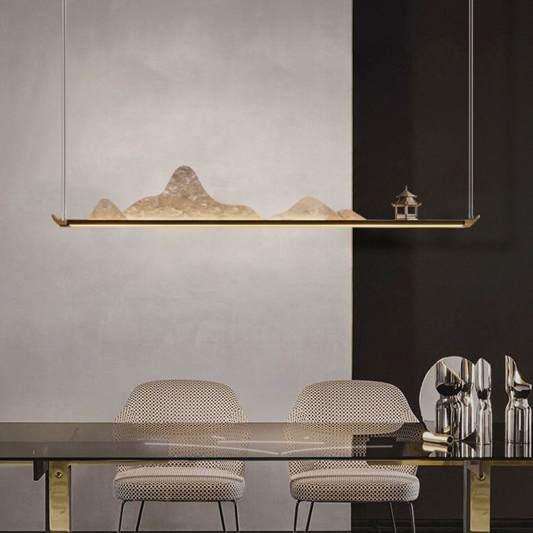 La lampe de lustre en métal moderne pendante île LED linéaire pour la salle de thé