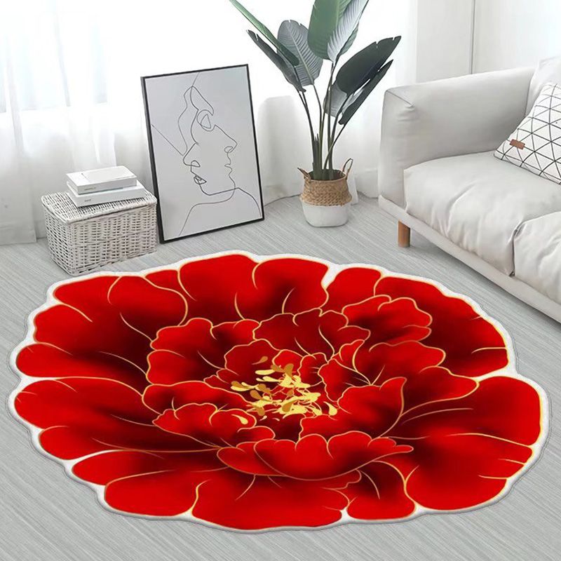 Yellow Flower Carpet Polyester Casual Carpet Washable Rug for Living Room