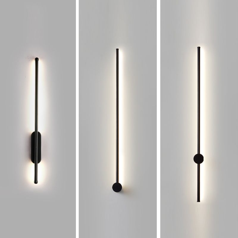Minimalist Metal Wall Light Straight LED Wall Sconce in Black for Bedroom