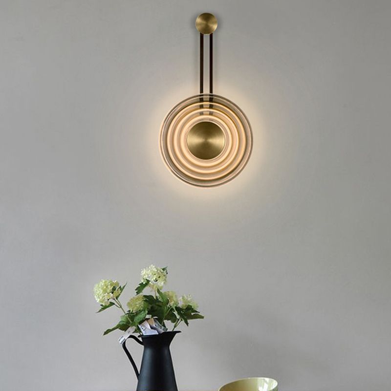 Round Shade Metal Wall Sconce Modern Style Single Light Wall Lighting Fixtures in Amber
