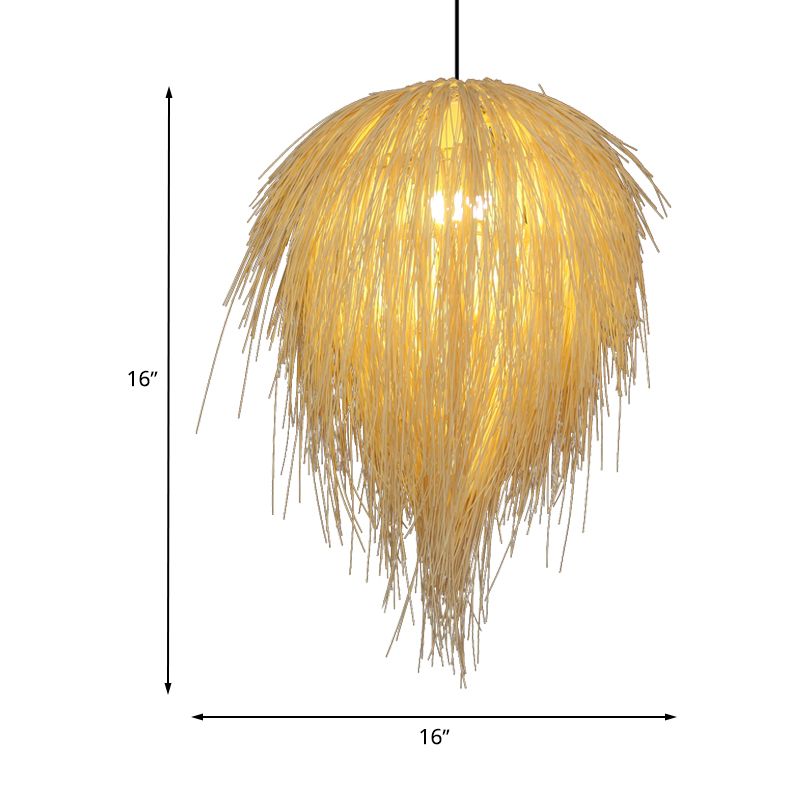 16 "/19.5" W Tapered Hanging Light Modern Style Rattan 1 Head Anhängerlampe in Beige für das Restaurant