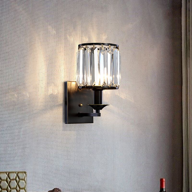 Idées d'éclairage mural de cylindre moderne 1 lampe de montage mural en cristal primaire en noir